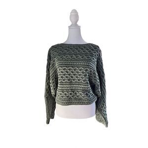 Pilcro Women's Green Cable-Knit Cropped Sweater Size Medium NWT